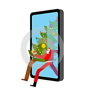 Santa Claus Congratulation online Gadget. christmas and New Year. Gifts and Smartphone. webÂ present order. gift box Shop window